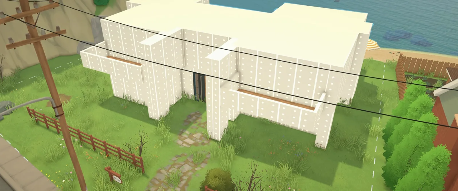 The rebuilt upper storey of a Paralives coastal villa, its second-floor slab and stair opening added after the first balcony layout was scrapped.