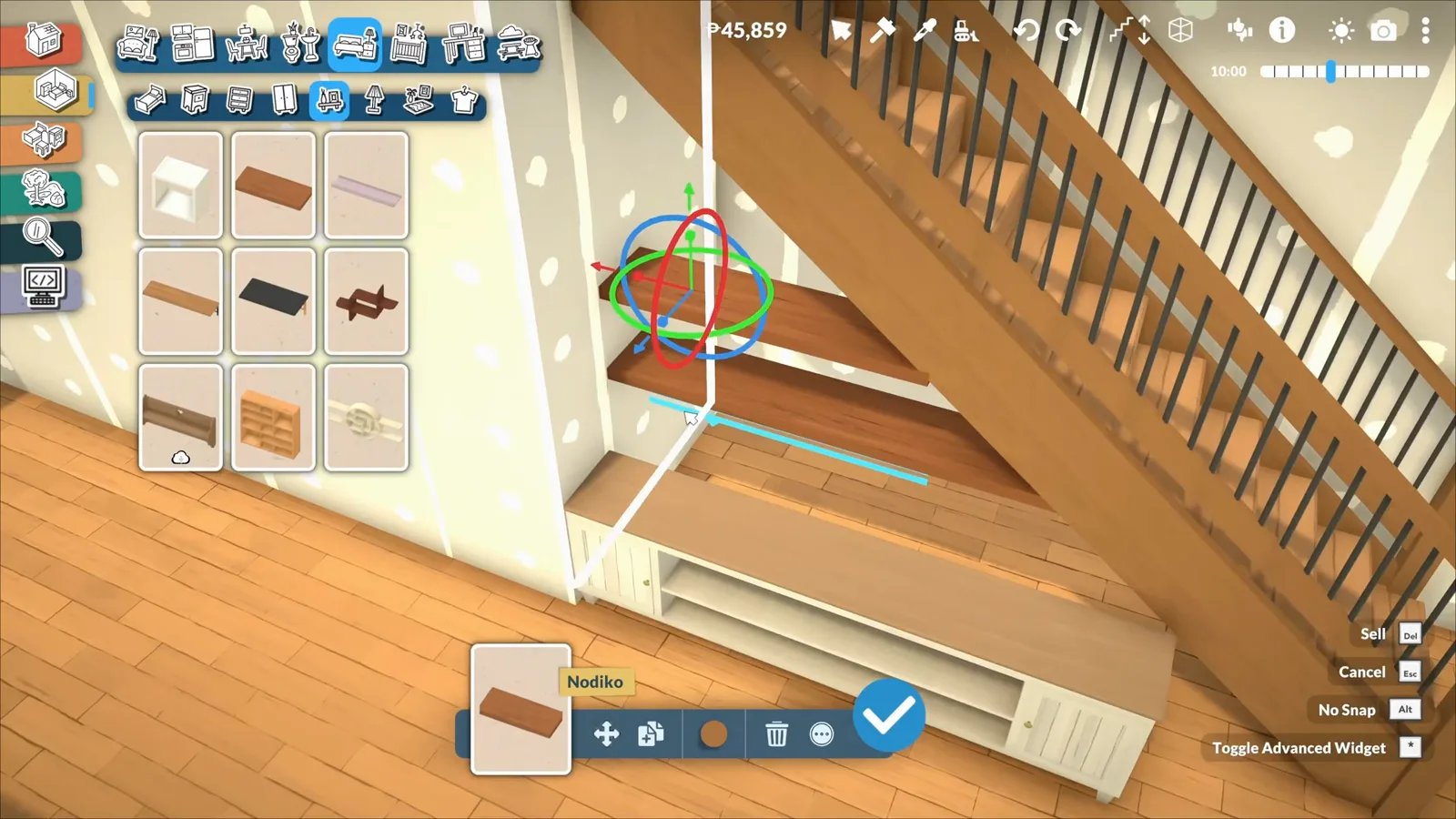Shelf planks being rotated into the dead space under a Paralives staircase with the shelf catalogue open Shelf planks being rotated into the dead space under a Paralives staircase with the shelf catalogue open