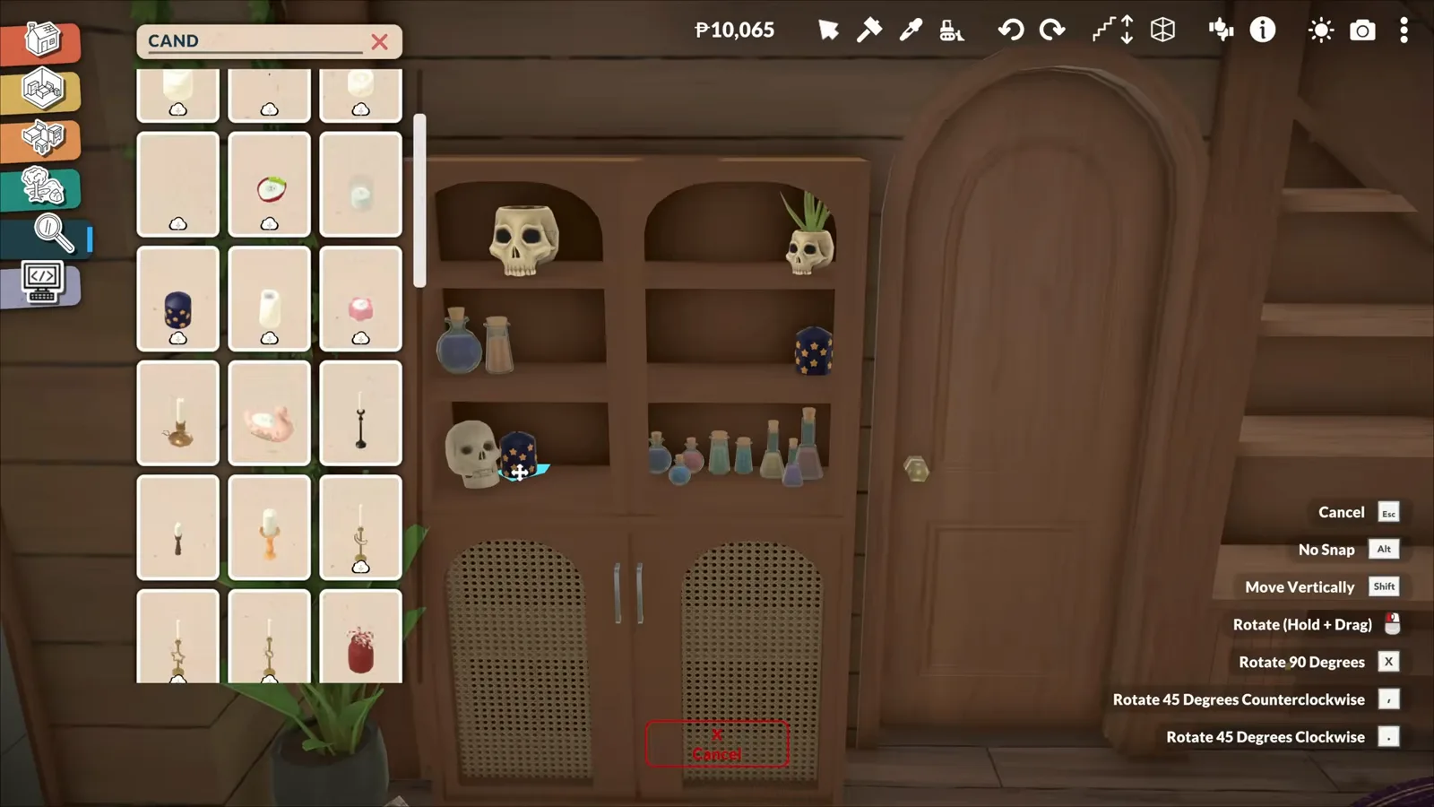 Candle search filling a Paralives apothecary cabinet with skull canisters and potion bottles beside an arched door Candle search filling a Paralives apothecary cabinet with skull canisters and potion bottles beside an arched door