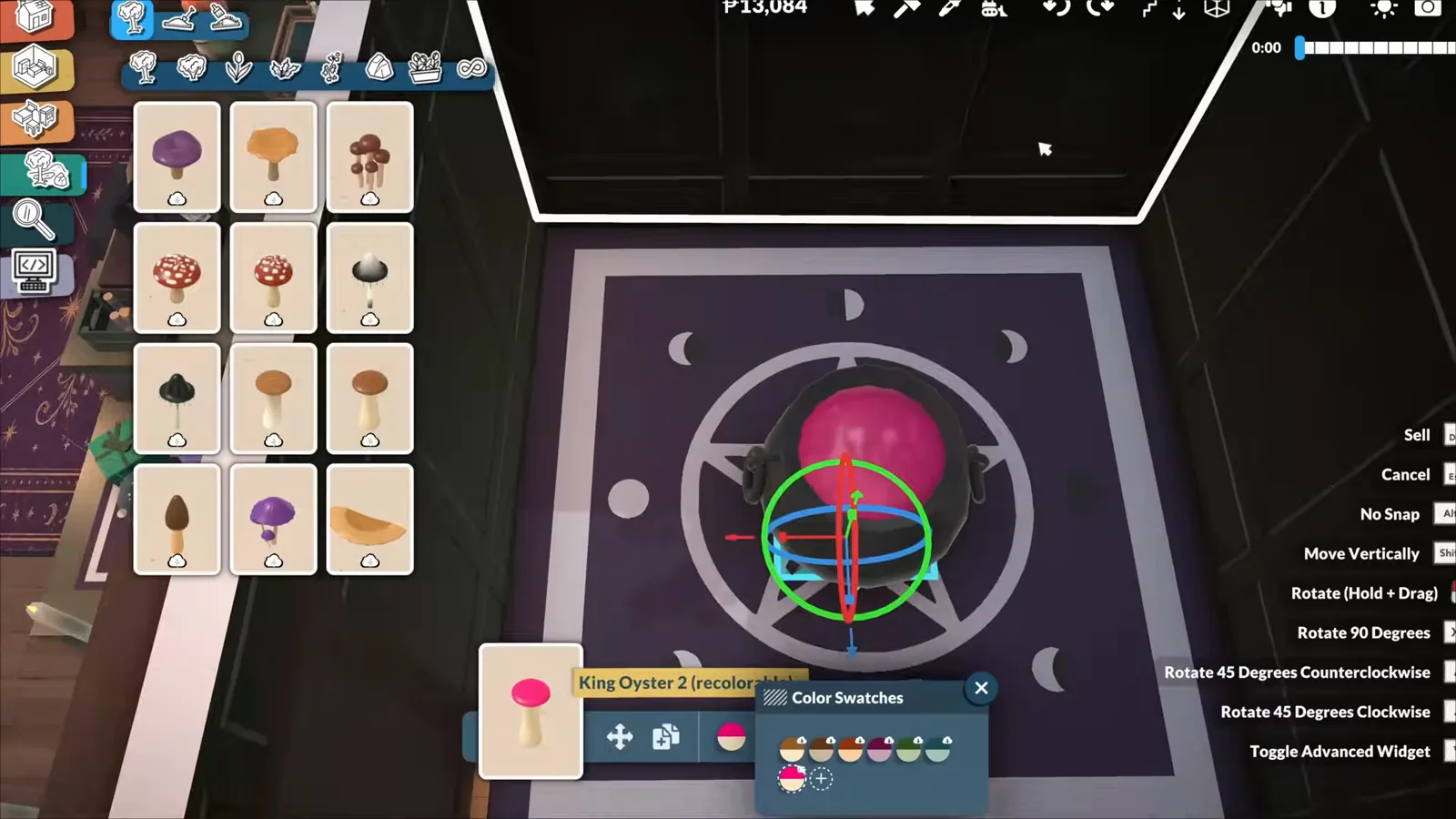 Pink-glowing cauldron on a moon-phase pentagram rug in a hidden Paralives workroom while the mushroom catalogue stays open Pink-glowing cauldron on a moon-phase pentagram rug in a hidden Paralives workroom while the mushroom catalogue stays open
